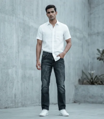 Emporio Armani Men’s Slim Fit Dark Grey Washed Denim Jeans (1)