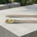 Ferragamo Gancini Reversible Leather Belt for Women in Taupe with Gold Buckle (1)