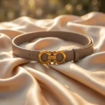 Ferragamo Gancini Reversible Leather Belt for Women in Taupe with Gold Buckle (3)