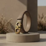 Ferragamo Gancini Reversible Leather Belt for Women in Taupe with Gold Buckle (5)