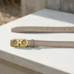 Ferragamo Gancini Reversible Leather Belt for Women in Taupe with Gold Buckle (6)
