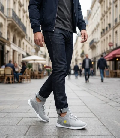 Ferrari branded grey slip on sneakers for men with white sole and toggle lacing system (7)