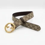 Gucci GG Supreme Canvas Belt with Interlocking G Gold Buckle for Women