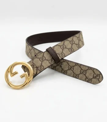 Gucci GG Supreme Canvas Belt with Interlocking G Gold Buckle for Women