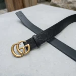 Gucci black embossed leather belt with gold Double G buckle (2)