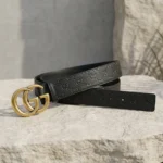 Gucci black embossed leather belt with gold Double G buckle (3)