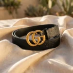 Gucci black embossed leather belt with gold Double G buckle (5)