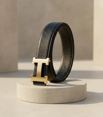 Hermès Constance black leather belt with brushed gold H buckle (1)