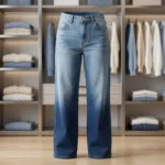 High waisted wide leg denim jeans in ombre blue wash for women (2)