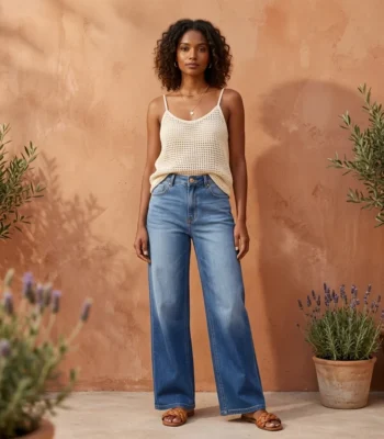 High waisted wide leg denim jeans in ombre blue wash for women (3)