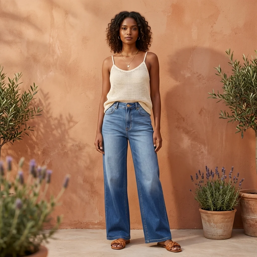 High waisted wide leg denim jeans in ombre blue wash for women (3)