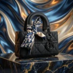 Lady Dior D Joy Ultra Matte Black Cannage Calfskin Bag with Oblique Twilly (2)