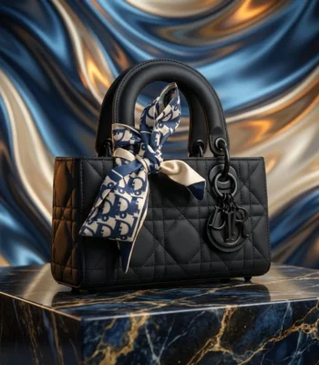 Lady Dior D Joy Ultra Matte Black Cannage Calfskin Bag with Oblique Twilly (2)