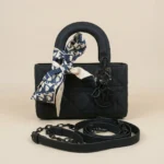 Lady Dior D Joy Ultra Matte Black Cannage Calfskin Bag with Oblique Twilly (4)