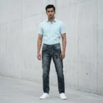 Louis Vuitton Men’s Slim Fit Dark Wash Denim Jeans with Studded LV Logo Detail (1)