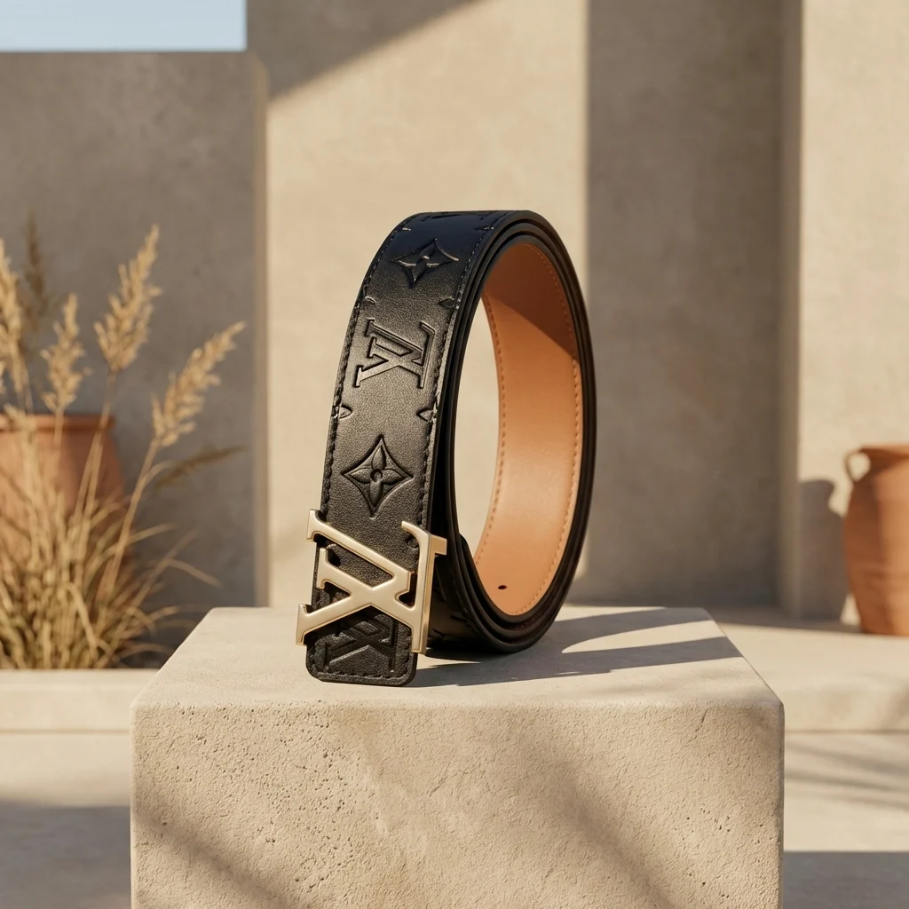 Louis Vuitton Monogram Empreinte Leather Belt with Gold LV Initial Buckle for Women (1)