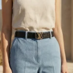 Louis Vuitton Monogram Empreinte Leather Belt with Gold LV Initial Buckle for Women (3)