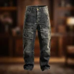Men's Acid Wash Baggy Cargo Denim Jeans (1)