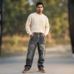 Men's Acid Wash Baggy Cargo Denim Jeans (2)