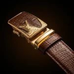 Men's Brown Croco Embossed Leather Belt with Gold Tone Crocodile Automatic Buckle (1)