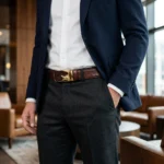 Men's Brown Croco Embossed Leather Belt with Gold Tone Crocodile Automatic Buckle (3)