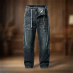 Men's Dark Wash Baggy Fit Denim with Adjustable Waist Drawstrings (1)