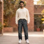 Men's Dark Wash Baggy Fit Denim with Adjustable Waist Drawstrings (2)