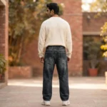 Men's Dark Wash Baggy Fit Denim with Adjustable Waist Drawstrings (3)