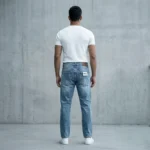 Men’s Light Blue Distressed Slim Fit Cargo Style Denim Jeans (1)