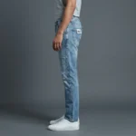 Men’s Light Blue Distressed Slim Fit Cargo Style Denim Jeans (4)