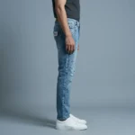 Men’s Light Blue Distressed Slim Fit Cargo Style Denim Jeans (5)