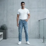 Men’s Light Blue Distressed Slim Fit Cargo Style Denim Jeans (7)