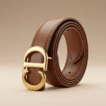 Men’s Luxury Tan Leather Belt with Gold CD Monogram Buckle (1)