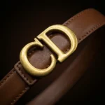 Men’s Luxury Tan Leather Belt with Gold CD Monogram Buckle (3)