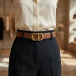 Men’s Luxury Tan Leather Belt with Gold CD Monogram Buckle (4)