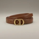 Men’s Luxury Tan Leather Belt with Gold CD Monogram Buckle (6)