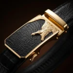 Men's Premium Black Crocodile Texture Leather Belt with Gold Automatic Wolf Buckle (4)