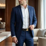 Men's Premium Black Crocodile Texture Leather Belt with Gold Automatic Wolf Buckle (5)