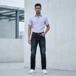 Men's Slim Fit Dark Grey Washed Denim Jeans with Contrast Stitching (1)