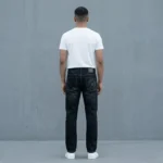 Men's Slim Fit Dark Grey Washed Denim Jeans with Contrast Stitching (2)