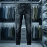 Men's Slim Fit Dark Grey Washed Denim Jeans with Contrast Stitching (3)