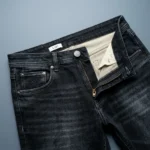 Men's Slim Fit Dark Grey Washed Denim Jeans with Contrast Stitching (4)