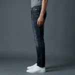 Men's Slim Fit Dark Grey Washed Denim Jeans with Contrast Stitching (5)
