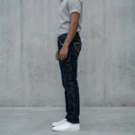 Men's Slim Fit Dark Wash Blue Jeans with Gold Studded Pockets and Side Branding (4)