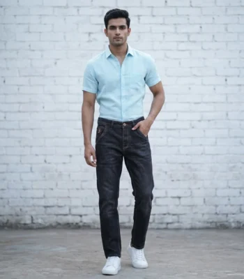 Men’s Slim Fit Dark Wash Indigo Denim Jeans with FAHS ONJE Branded Waistband (1)