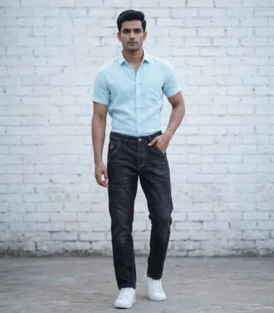 Men’s Slim Fit Dark Wash Indigo Denim Jeans with FAHS ONJE Branded Waistband (1)