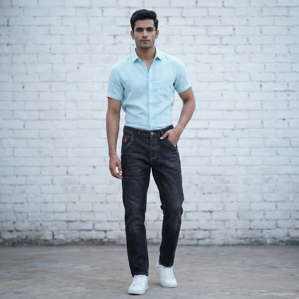 Men’s Slim Fit Dark Wash Indigo Denim Jeans with FAHS ONJE Branded Waistband (1) Men’s Slim Fit Dark Wash Indigo Denim Jeans with FAHS ONJE Branded Waistband (1)