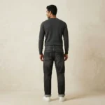 Men's charcoal grey straight fit jeans with cuffed hems and 5 pocket styling (3)