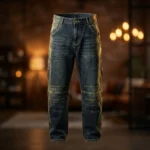 Men's dark indigo baggy jeans with knee paneling and vintage wash finish (1)