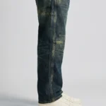 Men's dark indigo baggy jeans with knee paneling and vintage wash finish (4)